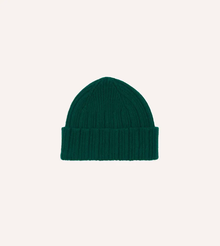 Drake039s Green Angora Lambswool Ribbed Knit Cap Men Hats