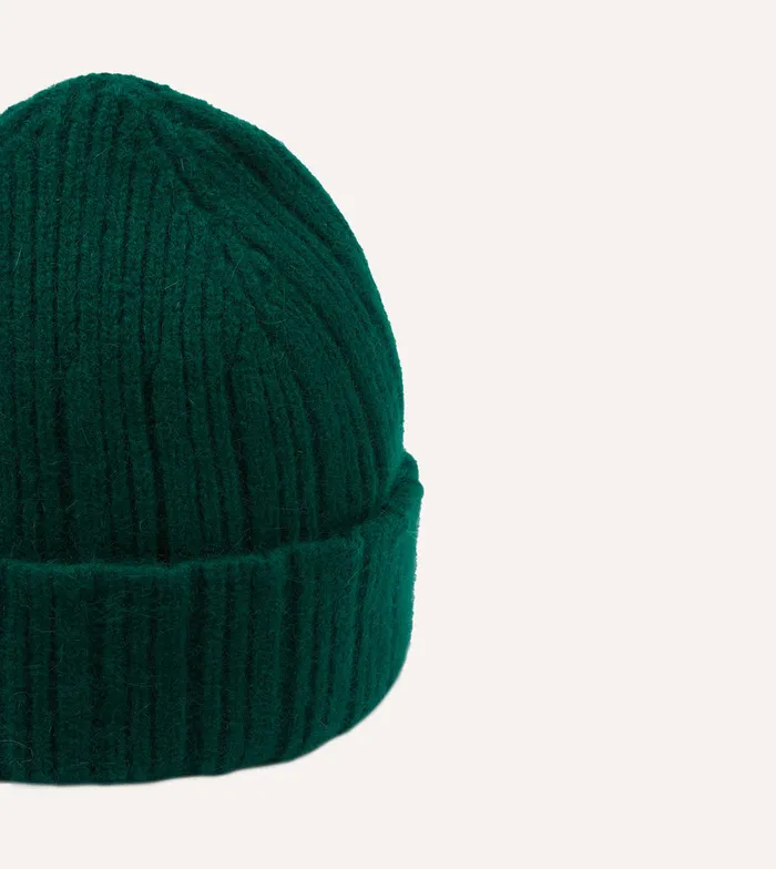 Drake039s Green Angora Lambswool Ribbed Knit Cap Men Hats