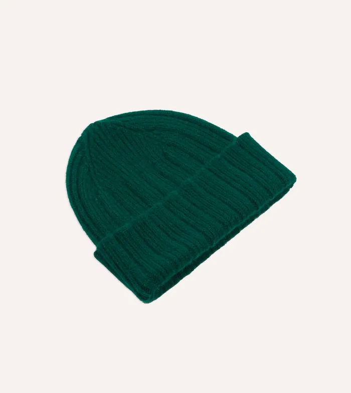 Drake039s Green Angora Lambswool Ribbed Knit Cap Men Hats