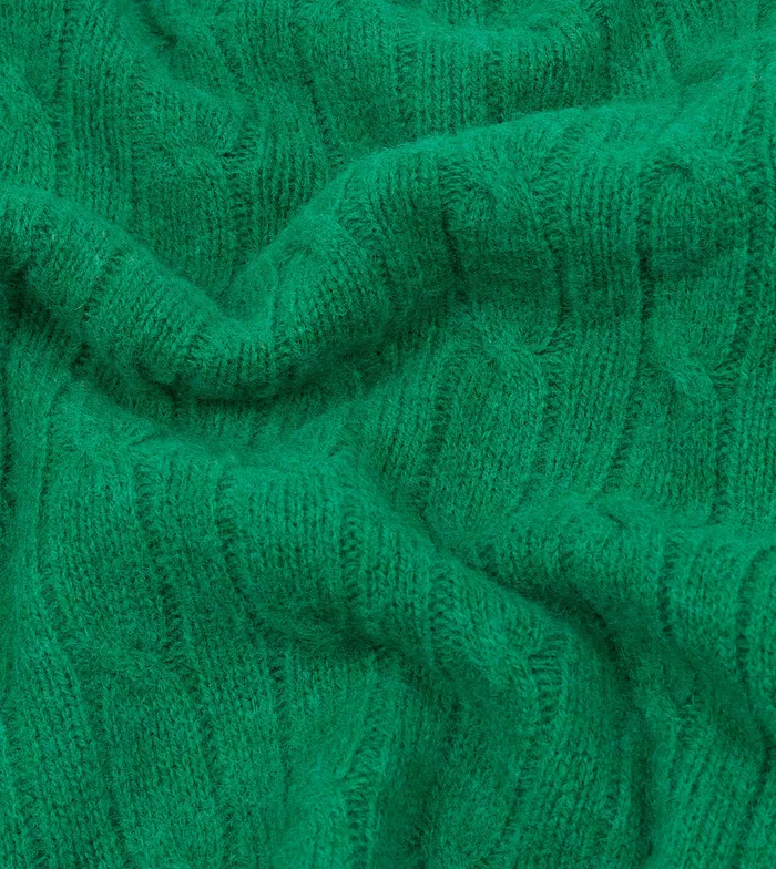 Drake039s Green Brushed Shetland Cable Knit Crew Neck Jumper Men Knitwear