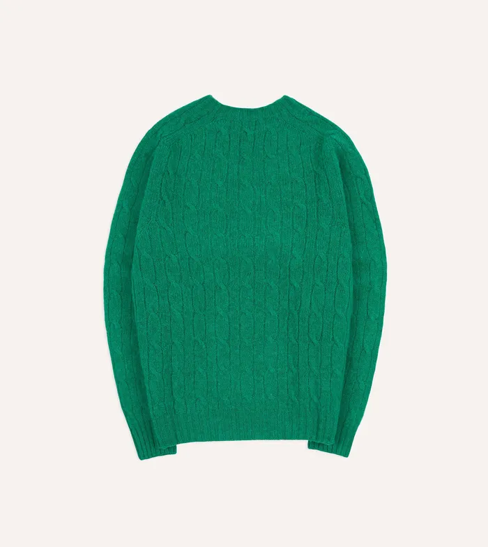 Drake039s Green Brushed Shetland Cable Knit Crew Neck Jumper Men Knitwear