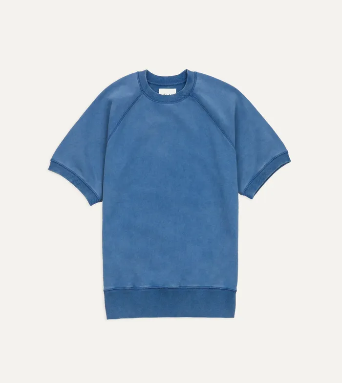 Drake039s Indigo Short Sleeve Crew Neck Cotton Sweatshirt Men Polos and Sweatshirts