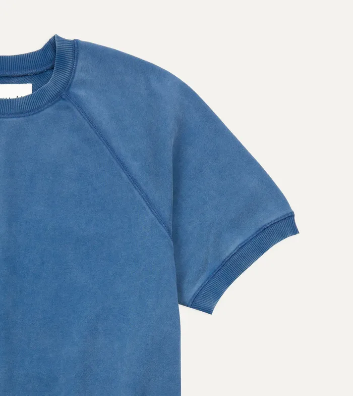 Drake039s Indigo Short Sleeve Crew Neck Cotton Sweatshirt Men Polos and Sweatshirts