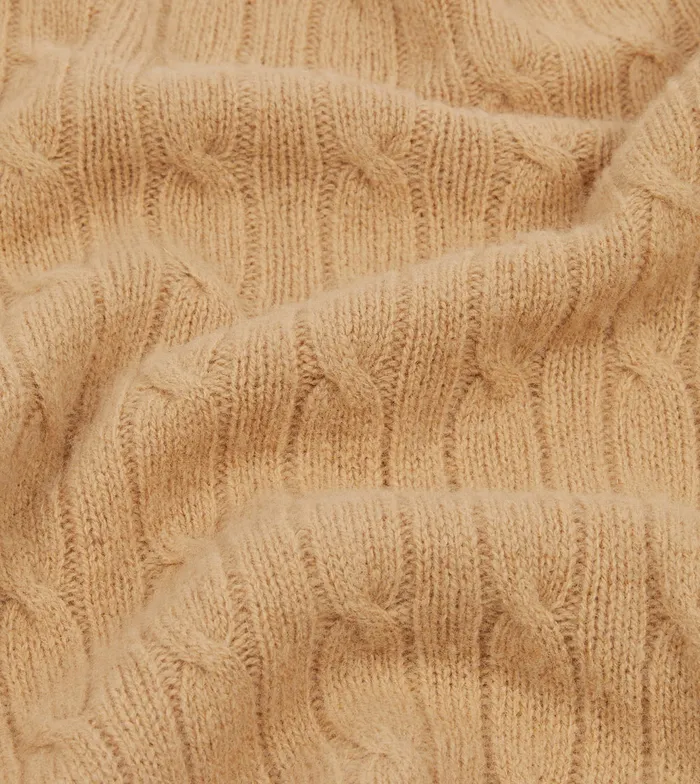 Drake039s Light Brown Brushed Shetland Cable Knit Crew Neck Jumper Men Knitwear