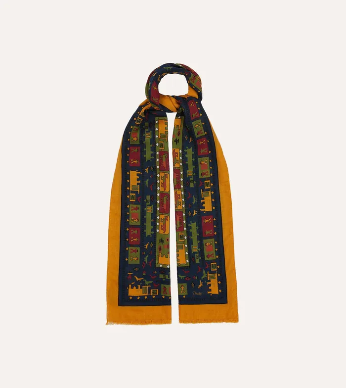 Drake039s Navy And Yellow Navajo Print WoolSilk Scarf Men Scarves