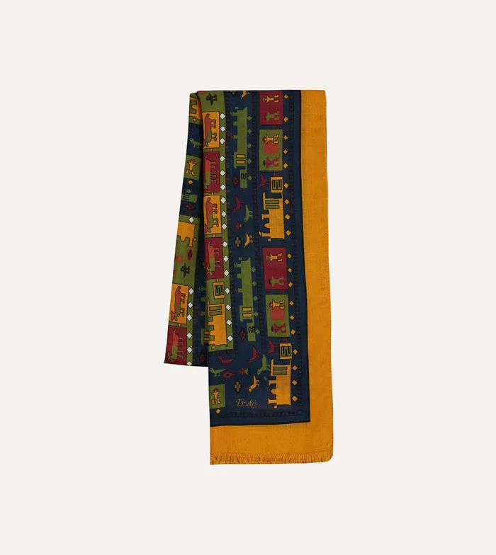 Drake039s Navy And Yellow Navajo Print WoolSilk Scarf Men Scarves