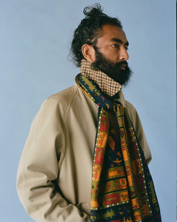 Drake039s Navy And Yellow Navajo Print WoolSilk Scarf Men Scarves