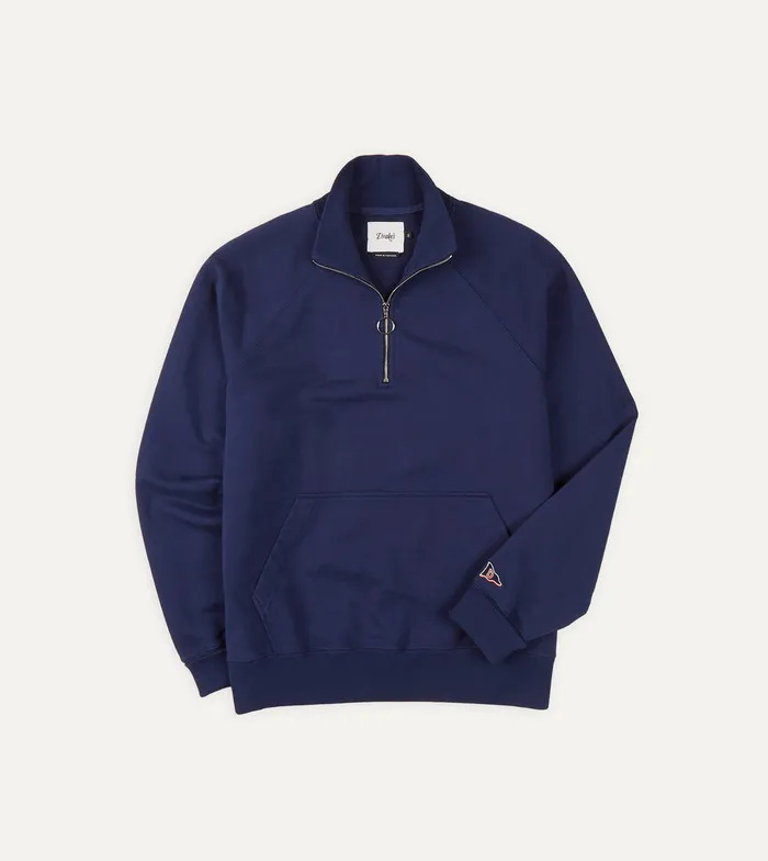 Drake039s Navy Cotton Quarter Zip Sweatshirt Men Polos and Sweatshirts
