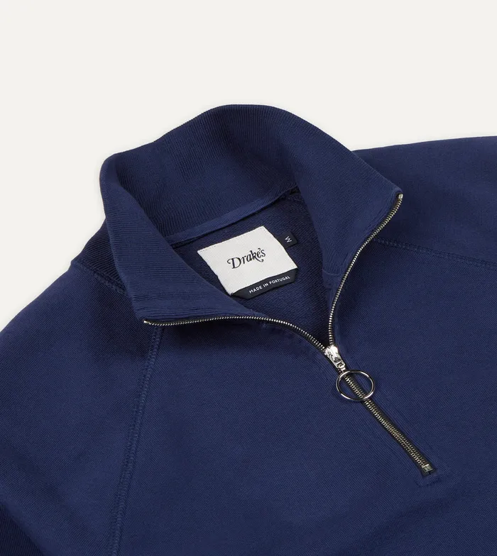 Drake039s Navy Cotton Quarter Zip Sweatshirt Men Polos and Sweatshirts