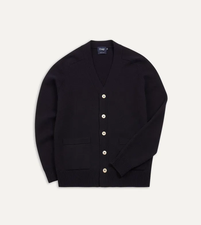 Drake039s Navy Lambswool 6 Button Cardigan Men Knitwear
