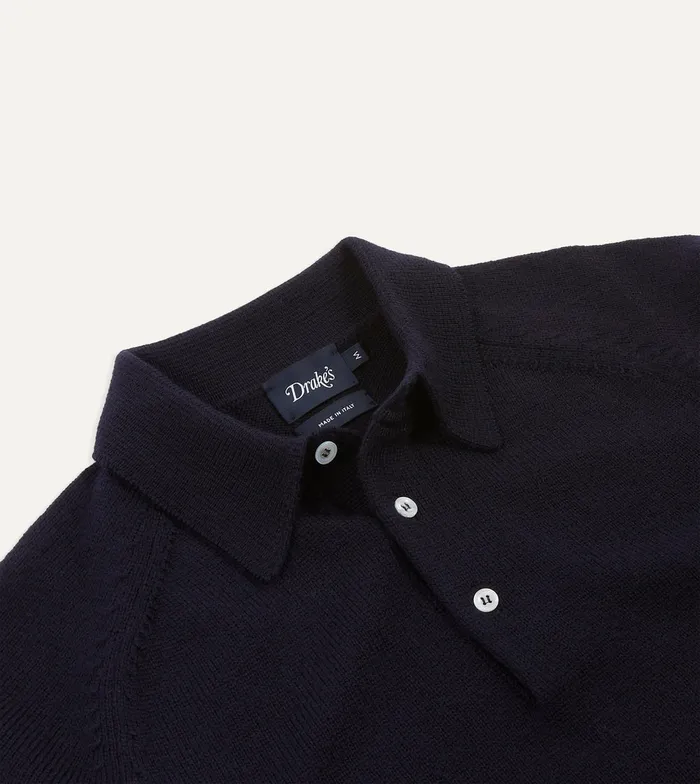 Drake039s Navy Merino Wool Knitted Polo Men Knitwear Drake039s Navy Merino Wool Knitted Polo Men Knitwear