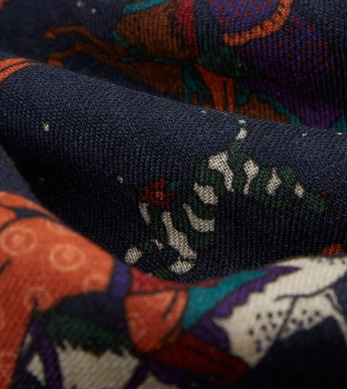 Drake039s Navy Mughal And Stars Print Wool Scarf Men Scarves
