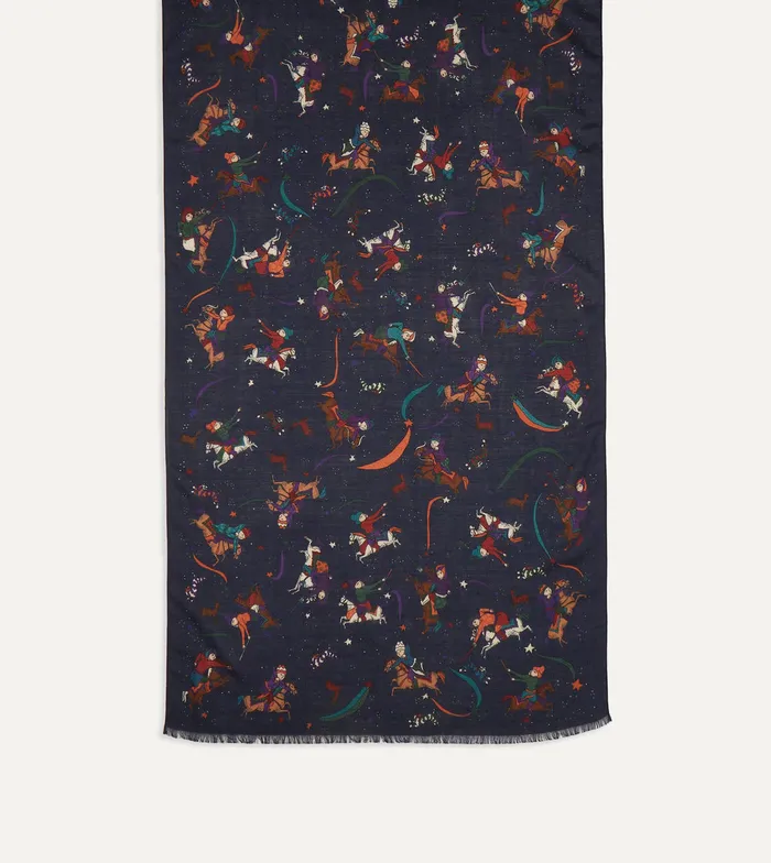 Drake039s Navy Mughal And Stars Print Wool Scarf Men Scarves
