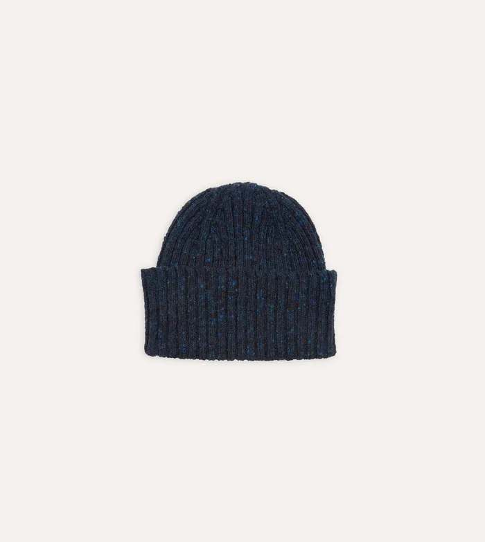 Drake039s Navy Ribbed Merino Donegal Knit Cap Men Hats