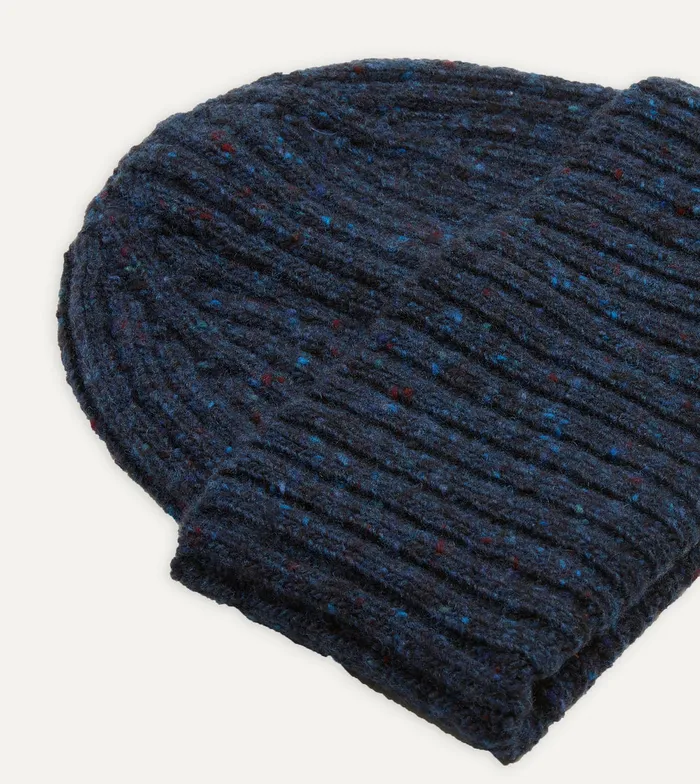Drake039s Navy Ribbed Merino Donegal Knit Cap Men Hats