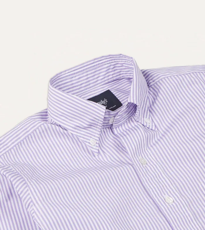 Drake039s Purple Bengal Stripe Cotton Poplin ButtonDown Shirt Men Poplin Shirts