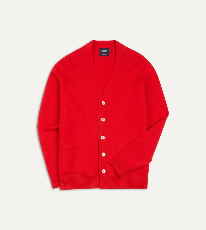 Drake039s Red Lambswool 6 Button Cardigan Men Knitwear