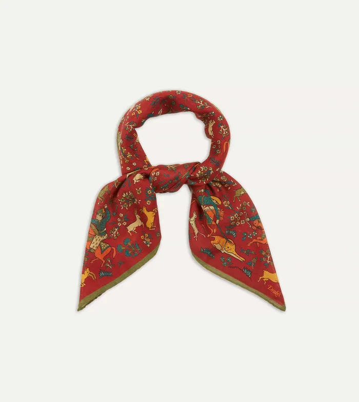 Drake039s Red Mughal Print WoolSilk Square Scarf Men Scarves
