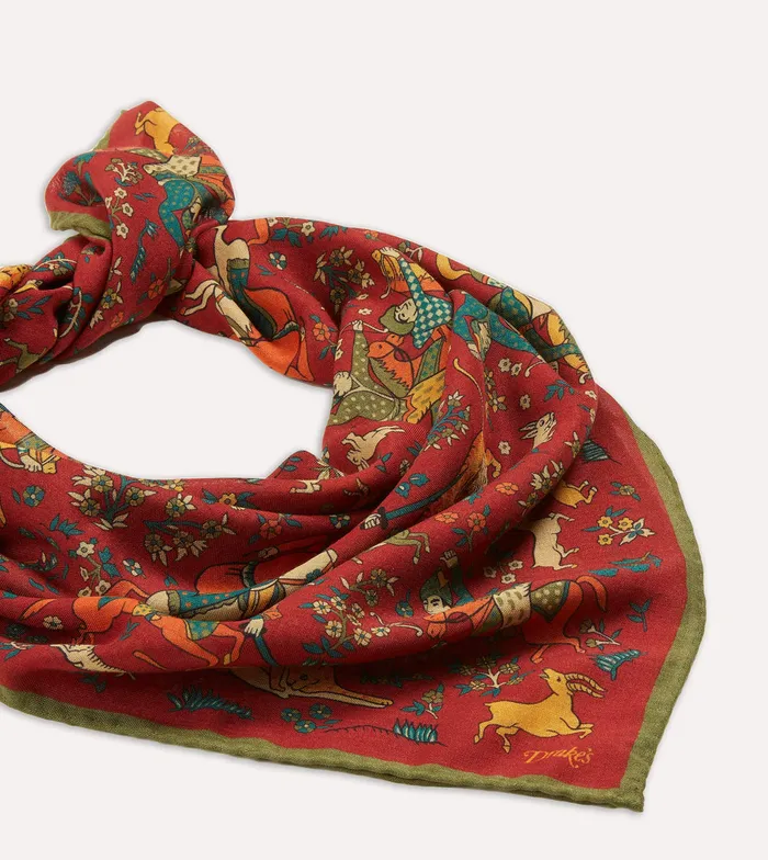 Drake039s Red Mughal Print WoolSilk Square Scarf Men Scarves