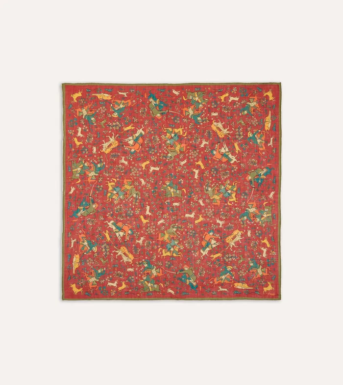 Drake039s Red Mughal Print WoolSilk Square Scarf Men Scarves