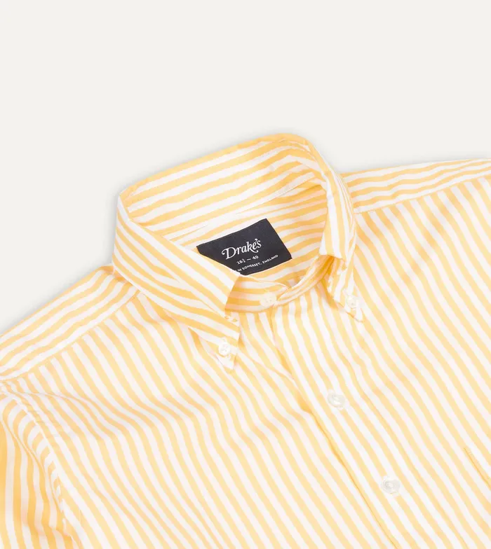 Drake039s Yellow Bengal Stripe Cotton Poplin ButtonDown Shirt Men Poplin Shirts