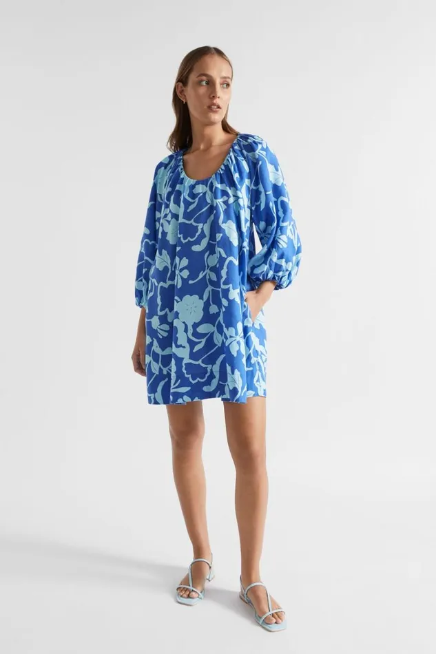 Dresses Woman Seed Heritage Linen Floral Mini Dress Deep Ocean Floral