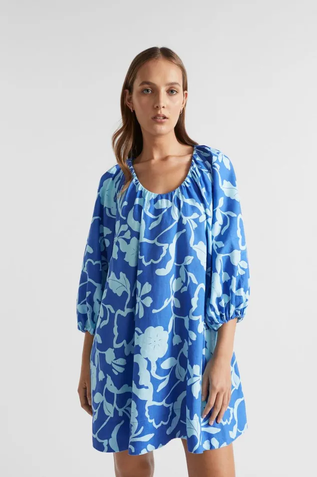 Dresses Woman Seed Heritage Linen Floral Mini Dress Deep Ocean Floral