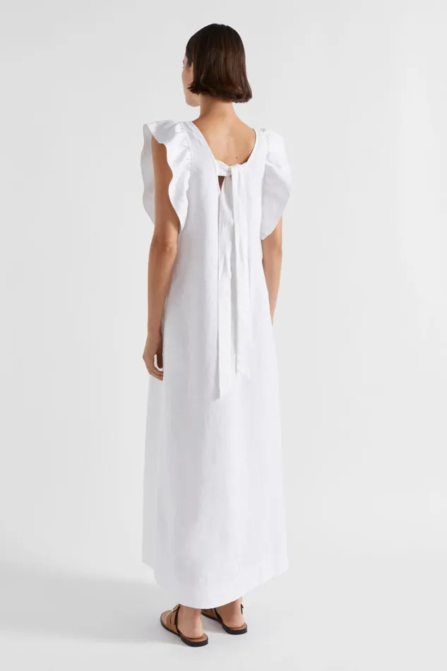 Dresses Woman Seed Heritage Linen Frill Sleeve Column Dress Whisper White