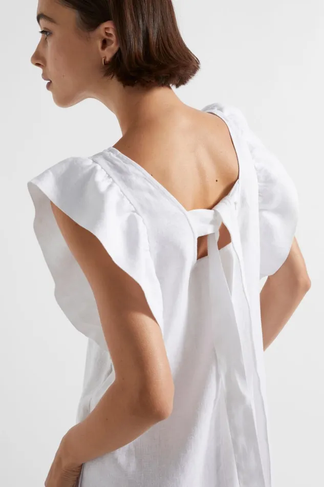 Dresses Woman Seed Heritage Linen Frill Sleeve Column Dress Whisper White