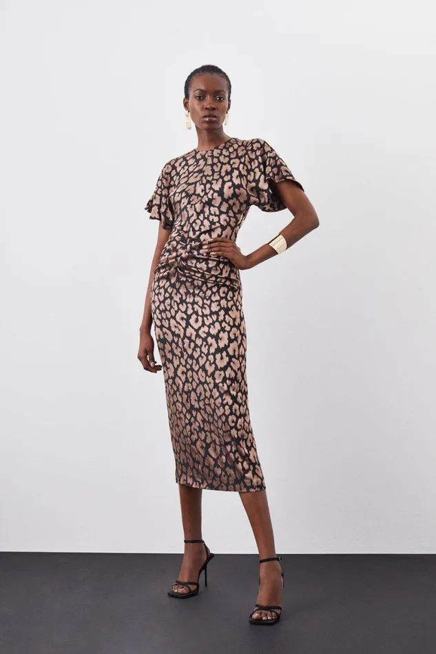 Dresses Women Karen Millen Animal Jacquard Ruched Front Crepe Tailored Midi Dress Animal Dresses Women Karen Millen Animal Jacquard Ruched Front Crepe Tailored Midi Dress Animal