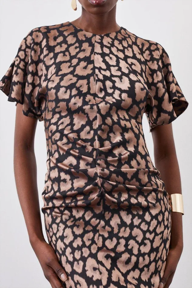 Dresses Women Karen Millen Animal Jacquard Ruched Front Crepe Tailored Midi Dress Animal