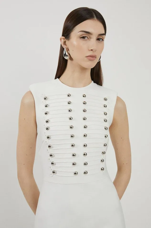 Dresses Women Karen Millen Bandage Figure Form Military Detail Maxi Dress Cream