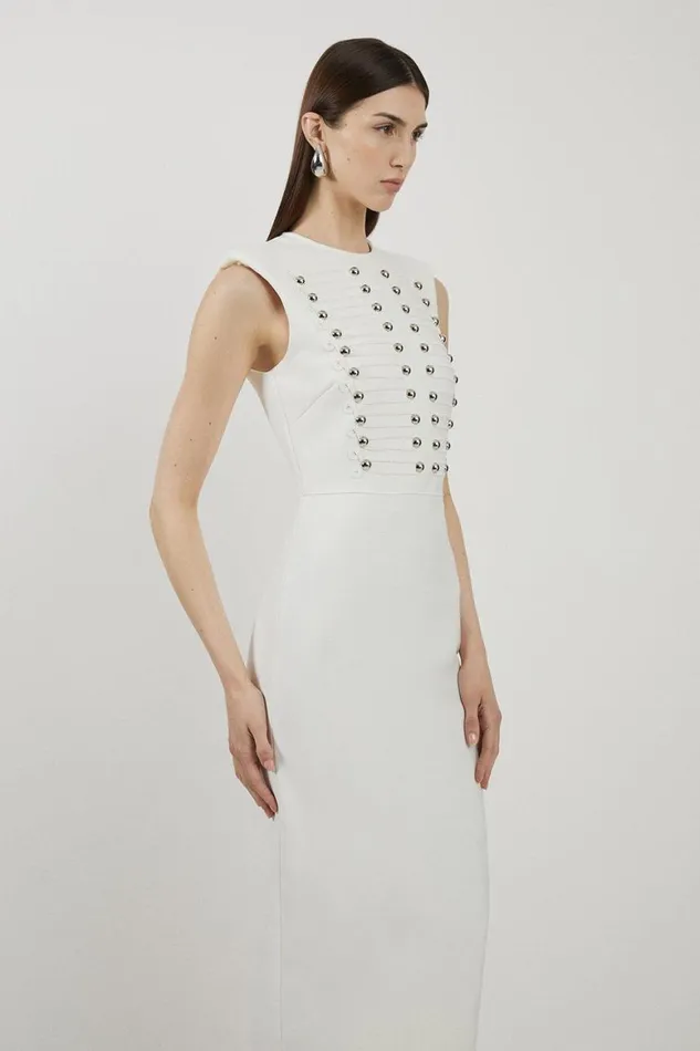 Dresses Women Karen Millen Bandage Figure Form Military Detail Maxi Dress Cream