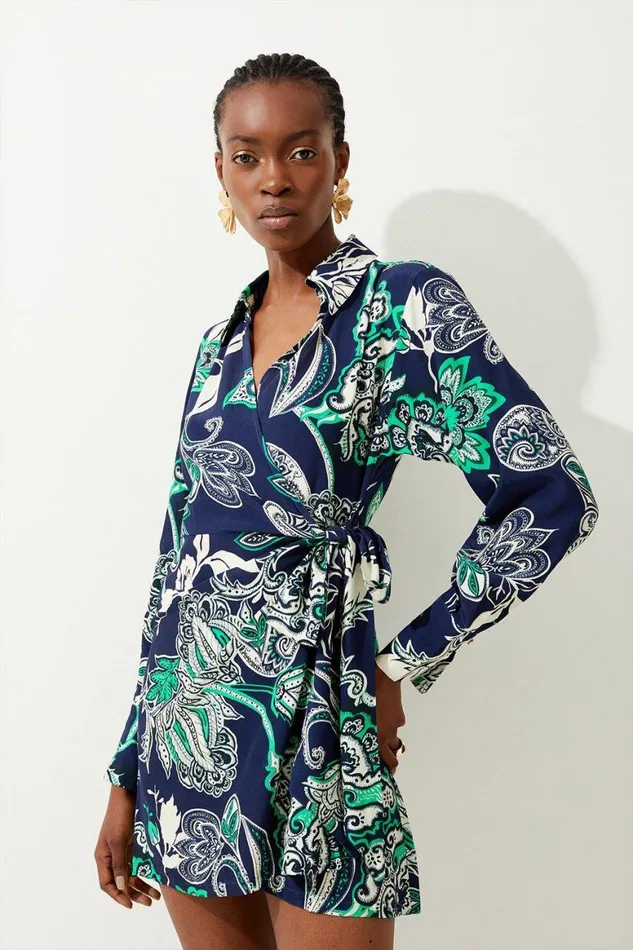 Dresses Women Karen Millen Batik Wrap Detail Mini Dress Floral