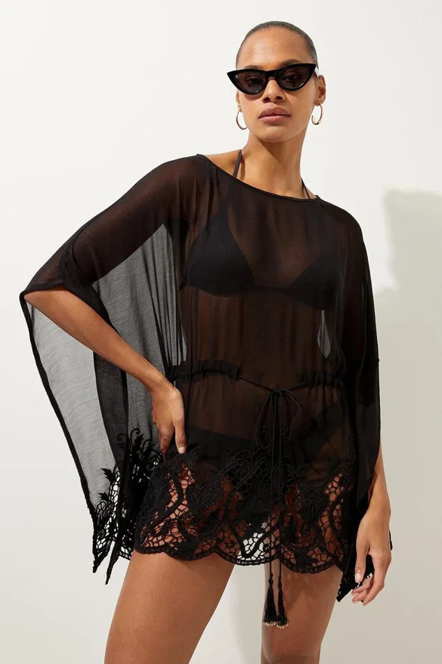 Dresses Women Karen Millen Beach Viscose Georgette Premium Embroidery Tunic Black Dresses Women Karen Millen Beach Viscose Georgette Premium Embroidery Tunic Black