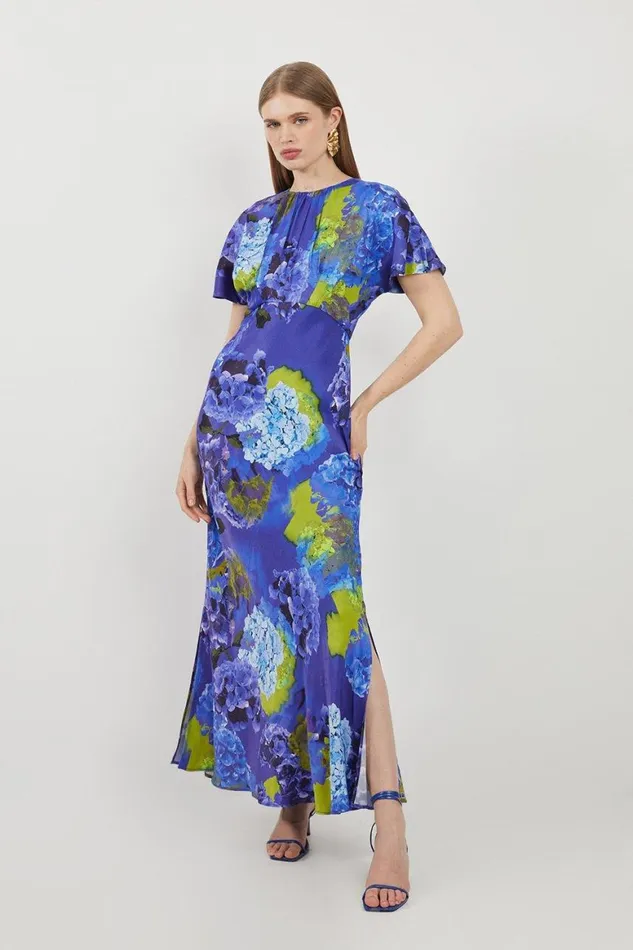 Dresses Women Karen Millen Bright Floral Printed Satin Back Crepe Woven Maxi Dress Purple Dresses Women Karen Millen Bright Floral Printed Satin Back Crepe Woven Maxi Dress Purple