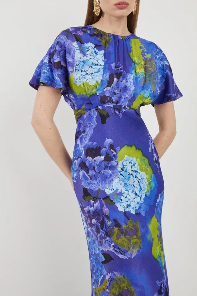 Dresses Women Karen Millen Bright Floral Printed Satin Back Crepe Woven Maxi Dress Purple