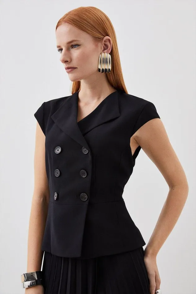 Dresses Women Karen Millen Clean Tailored Cap Sleeve Belted Asymmetric Pleated Midi Dress Black