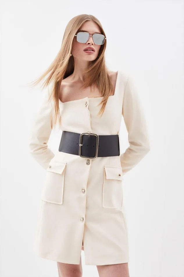 Dresses Women Karen Millen Compact Stretch Belted Trim Detail Sleeved Mini Dress Cream Dresses Women Karen Millen Compact Stretch Belted Trim Detail Sleeved Mini Dress Cream