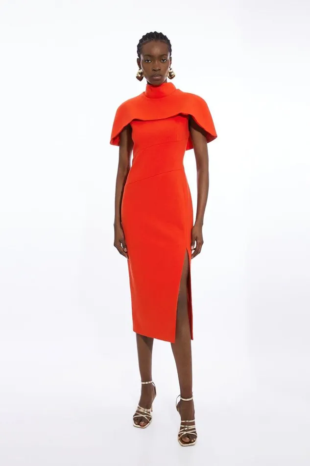 Dresses Women Karen Millen Compact Stretch Caped Cap Sleeved Neck Tie Tailored Midi Dress Red Dresses Women Karen Millen Compact Stretch Caped Cap Sleeved Neck Tie Tailored Midi Dress Red