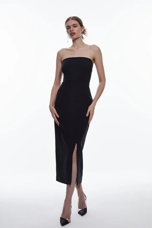 Dresses Women Karen Millen Compact Stretch Corset Seamed Bandeau Midi Dress Black