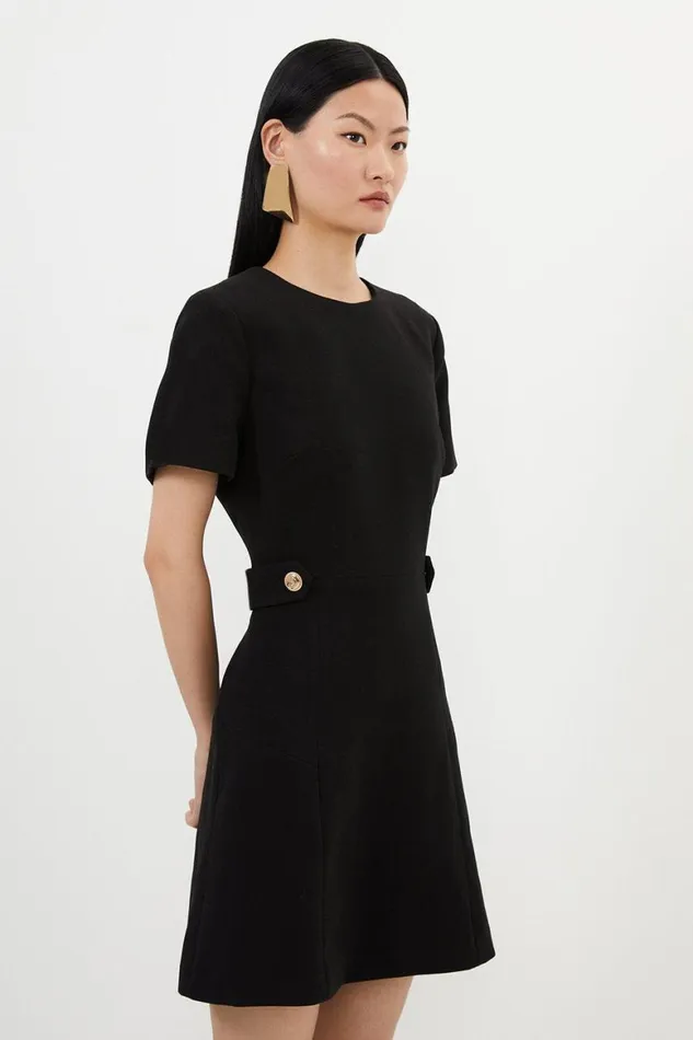 Dresses Women Karen Millen Compact Stretch Essential Waist Tab Detail Tailored Mini Dress Black