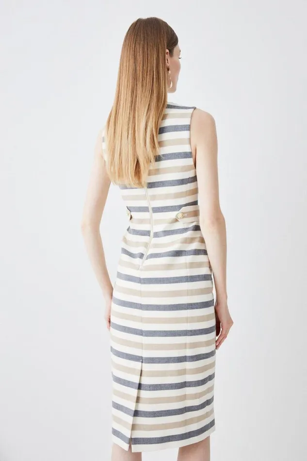 Dresses Women Karen Millen Compact Stretch Stripe Contrast Panel Midi Pencil Dress Stripe