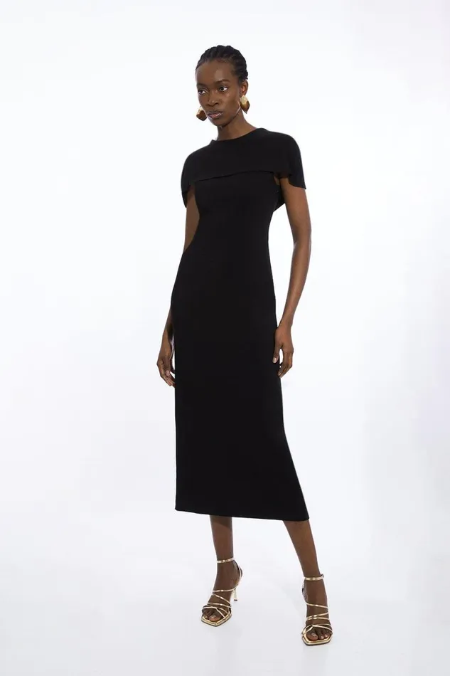 Dresses Women Karen Millen Compact Stretch Viscose Back Drape Tailored Midi Dress Black Dresses Women Karen Millen Compact Stretch Viscose Back Drape Tailored Midi Dress Black