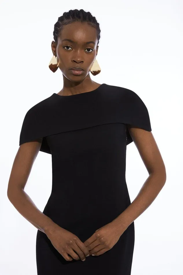 Dresses Women Karen Millen Compact Stretch Viscose Back Drape Tailored Midi Dress Black