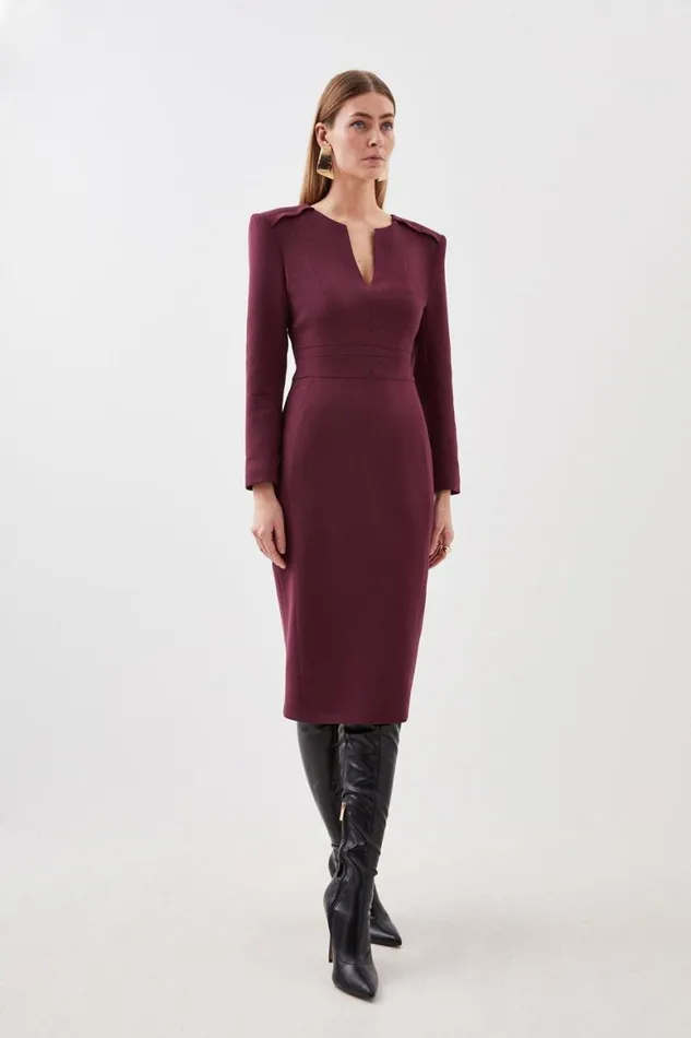 Dresses Women Karen Millen Compact Stretch Waist Detail Tailored Midi Dress Fig Dresses Women Karen Millen Compact Stretch Waist Detail Tailored Midi Dress Fig