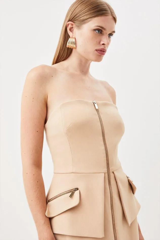 Dresses Women Karen Millen Compact Stretch Zip Pocket Detail Tailored Midi Dress Camel