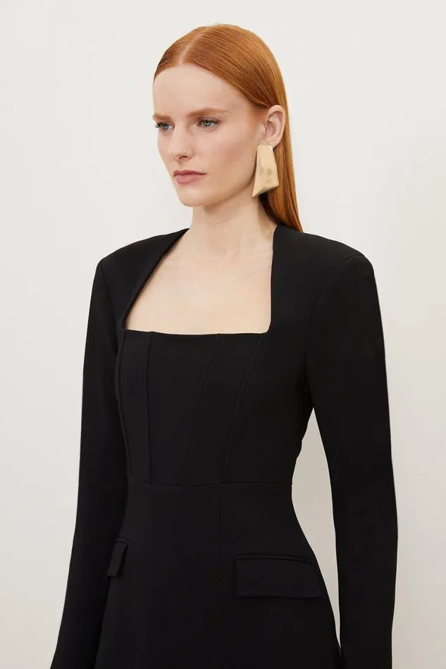 Dresses Women Karen Millen Compact Viscose Open Neck Corset Tailored Mini Dress Black