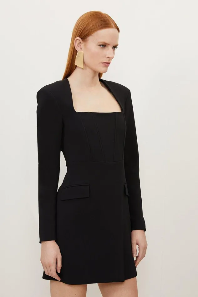 Dresses Women Karen Millen Compact Viscose Open Neck Corset Tailored Mini Dress Black