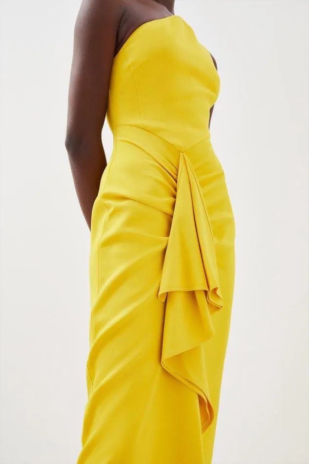 Dresses Women Karen Millen Compact Viscose Tailored One Shoulder Drape Front Pencil Dress Yellow